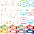49 Pcs Boho Jewelry Set for Women, Surfer Wave Friendship Bracelets Layered Necklace Hair Clip, Summer Beach Gift - style: Romantic