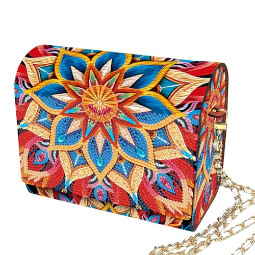 C'eitura Mandala Diamond Art Wooden Clutch Purse with Chain, 5D DIY Rhinestone Shoulder Bag Kit, Boho Festival Wallet for Women, Handmade Craft Project, Unique Gift Idea - color: SKB206