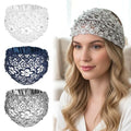 Tucnoeu 3pcs Boho-Chic Crystal & Pearl Embellished Wide Headbands, Wide Boho Pearl Headband for Wome, Floral Beaded Lace Elastic Headband Suitable for Daily Wear and Weddings Stylingvarious Holidays - color: blue, white, silver