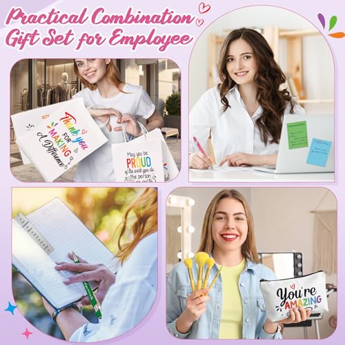 25 Pcs Employee Appreciation Gift for Women Employee Kraft Paper Bags Makeup Bags Sticky Notes Ballpoint Pens and Bookmarks for Tutor Appreciation Week Gift Sets Bulk - style: Employee
