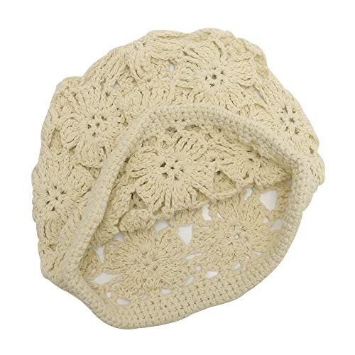 ZLYC Women Cotton Crochet Slouchy Beanie Hat Handmade Knit Summer Skull Cap - color: Crochet Beige