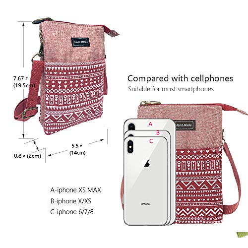 Roomy Cell Phone Purse Wallet Canvas Small Crossbody Purse Bags with Shoulder Strap For Women teen girlsl | Roomy - color: P-red