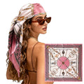 Large Square Head Scarf Bandana - 35" Satin Hair Scarf for Women Like Silk Scarf Fashion Hair Wrapping - color: Equestrian Chain(pink), size: 35IN*35IN