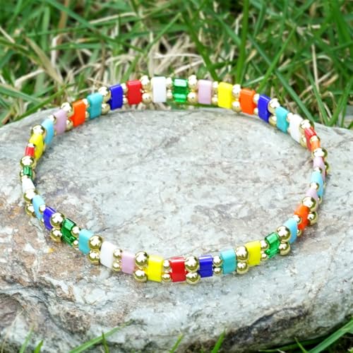 Tila Flat Beaded Stretch Bracelet for Women,Bohemian Friendship Bead Bracelets Handmade Stack Boho Jewelry Accessory for Everyday Wear, Vacation and Friend Gifts - color: colors