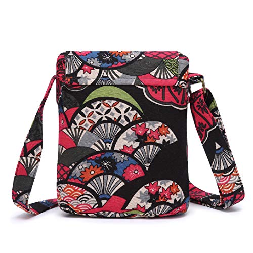 OPQRSTU Women's Retro Small Size Canvas Shoulder Bag Hippie Boho Crossbody Handbag - color: Red