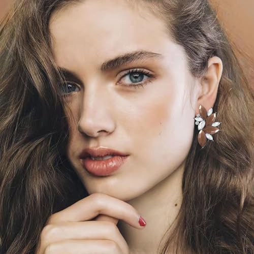 Bohemian Statement Sparkly Colourful Fancy Rhinestone Crystal Flower Dangle Drop Stud Earrings Vintage Wedding Bridal Prom Earrings for Women - color: Brown