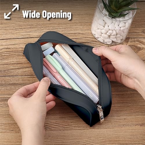 Mr. Pen- Silicone Pencil Case, Aesthetic Pencil Bag for Women, Makeup Pouch | Multifunctional Pouch for Stationery, Cosmetics and Electrical Goods Storage - color: Black