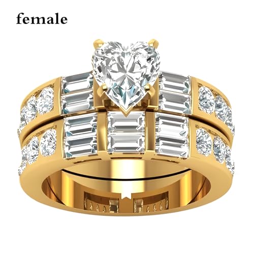 3Pcs Moissanite Wedding Rings Sets for Couples, s925 10K 14K 18K Real Gold Wedding Rings Sets for Him and Her, Customized Matching Engagement Bands Set for Men and Women Free Engraving - style: Style-7