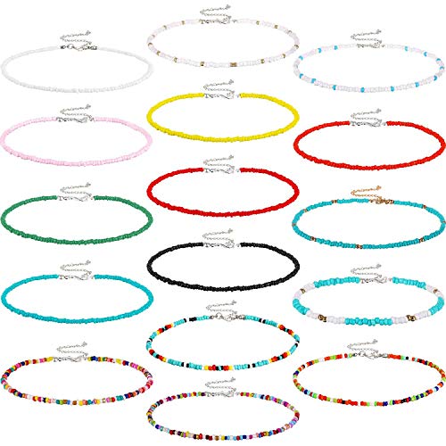Bohemian Beaded Choker Necklace for Women Adjustable Colorful Rice Bead Necklace Handmade Beach Necklace Boho Beach Summer Ocean Hawaii Jewelry For Women Men - color: White