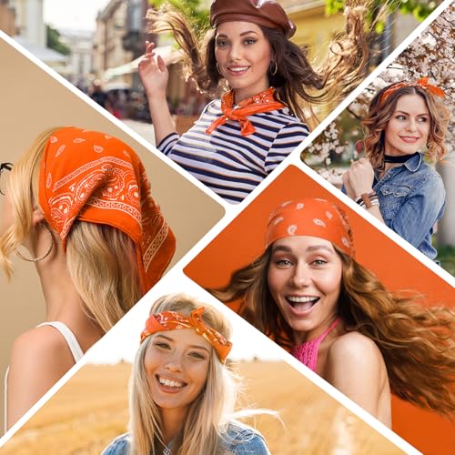 PLULON Bandanas for Men Women 4/12/24/30 Pack, Paisley Pattern Bandana Bulk Headbands Handkerchief Face Mask 100% Polyester - color: Orange
