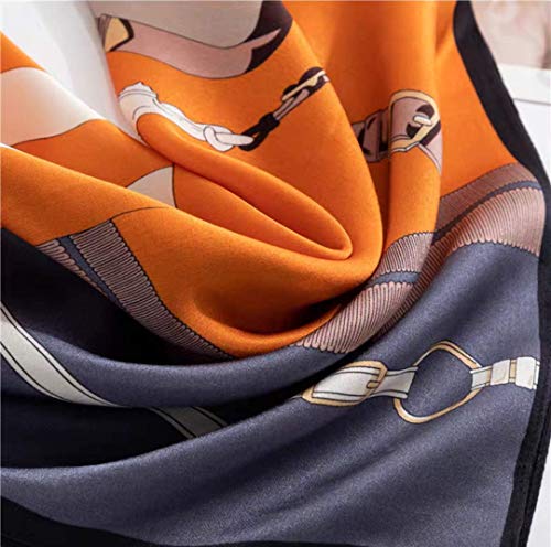 ANDANTINO 100% Mulberry Silk Scarf -21” Square Neckerchief with Gift Packed - color: Belts-orange-grayish Blue
