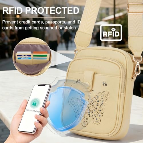 KITEVIUN Crossbody Bags for Women Leather Crossbody Purse Small Shoulder Phone Purse with Adjustable Strap & RFID Card Slots - color: 07-yellow