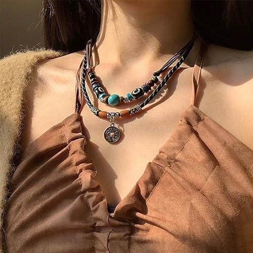 Boho Outfits for Women Boho Necklaces Country Concert Outfits Nashville Western Jewelry Choker Necklaces Long Leather Necklace Western Dress Jewelry Country Cowgirl Accessories Gifts - color: C：Boho Choker Necklaces