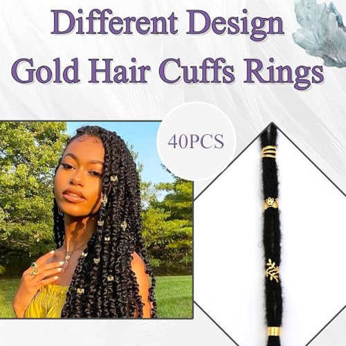 40PCS Gold Hair Jewelry for Braids Multi Style Hair Cuffs Adjustable Braid Jewelry Non-Piercing Ear Clips Loc Dreadlock Accessories for Women and Girls - color: Gold