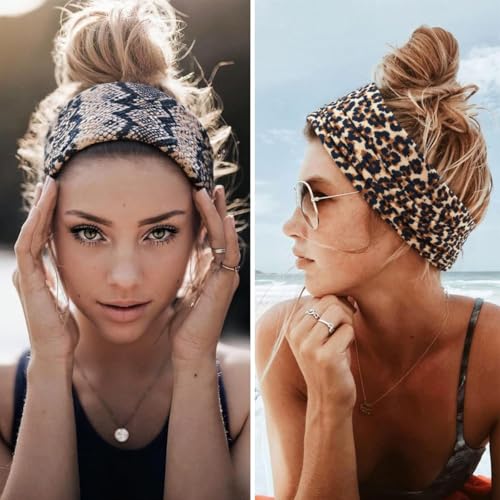 Leopard print Headband Fashion Wide Headband Knoted Turban Yoga Workout Head Bands Hair Accessories For Women (Leopard print, Pack of 2) - color: Leopard print, size: 1 Count (Pack of 2)