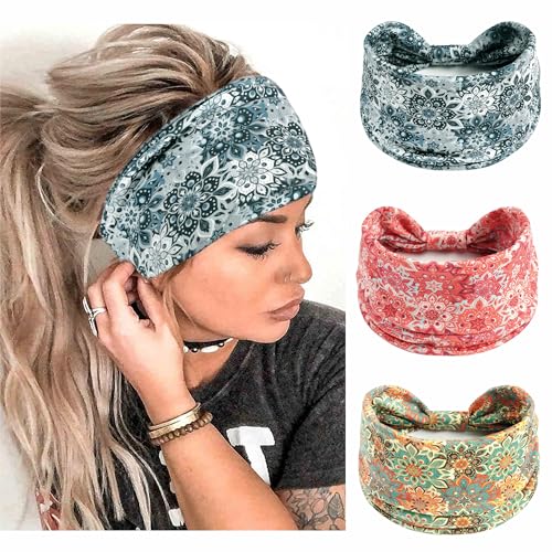 Headbands Stretchable Hair Bands Fashion Turban Knotted Head Bands Workout Running Sweatband Breathable Head Wrap African Style Hairband Accessories for Women Yoga 3 Pack - color: Style 70