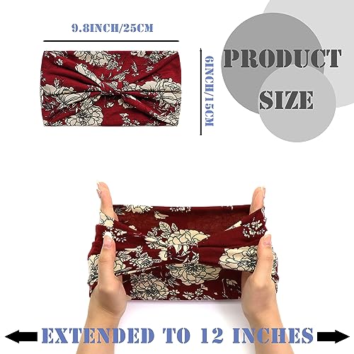 FULZTEY Boho Headbands for Women Fashion Wide Headwraps Vintage Floral Print Hairbands Soft Fabric Bandanas Non-Slip Sport Yoga Sweat Turban Knotted Head Bands for Women's Hair Accessories 4 Pack - color: Style 17