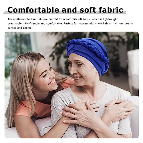 DRESHOW Turban Pre-Tied Twisted Hat Thread African Head Wraps for Black Women Chemo Cancer Cap Braid Hair Cover - color: 1 Pc Twisted Braid: Royal Blue