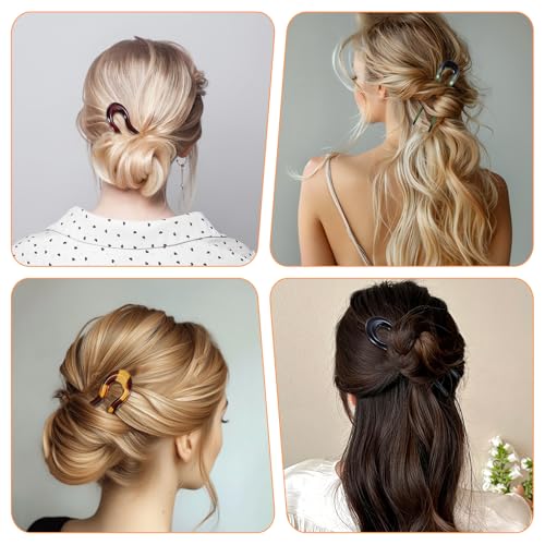 4 Pcs French Hair Pin U Shaped Acetate Hair Pins Fork 2 Prong Updo Chignon Pin for Women Girls Hairstyle Accessories（4 Colors）