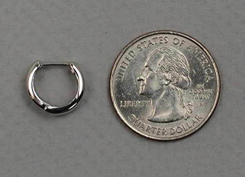 14K Gold Huggie Hoop Earrings (5mm Wide Huggie), Real 14k Gold Hoops - style: White Gold 13mm