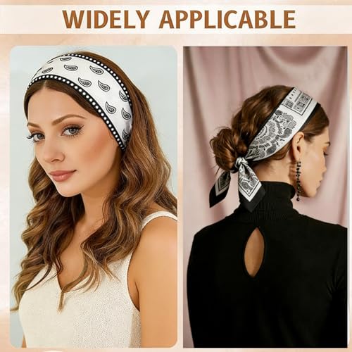 CHLINS 4PCS Satin Head Scarf for Women, Neck Hair Purse Handbag Accessory Fashion Versatile Thin Long Strip Scarf - color: White+blue