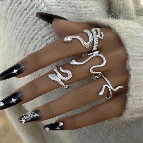 Snake Rings for Women Snake Ring Set Black Snakes Jewelry for Women Goth Gothic Rings Vintage Punk Knuckle Finger Thumb Ring Halloween Accessories - style: Style 1 - 3