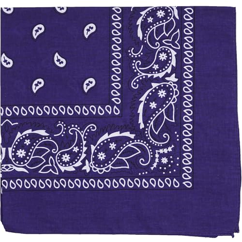 Raylarnia Bandana Multi-Purpose 100% Cotton Headbands for Women, 22 inch Paisley Cowboy Bandanas for Men - color: Purple