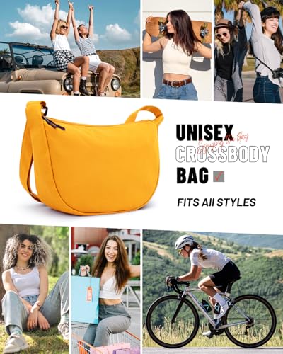 Crossbody Crescent Bag for Women Men Trendy, Crescent Sling Bag with Adjustable Strap, 2 Zippers Lightweight - color: Orange