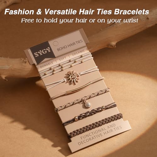 6 PCS Hair Ties Bracelets for Women, Stretch Bracelets, Boho Hair Ties for Thick & Thin Hair, Elastic Hair Bands That Double as Stylish Jewelry, Dual-Use Ponytail Holders, Sun