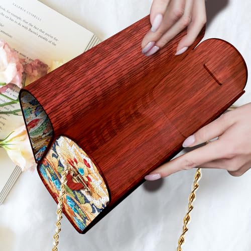 C'eitura Floral Diamond Art Wooden Clutch with Chain, DIY 5D Rhinestone Shoulder Bag, Elegant Botanical Purse, Wedding Gift for Women - color: Skb205