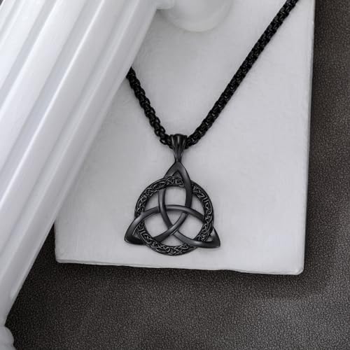 Celtic Necklace for men Sterling Silver Celtic Knot Triquetra Triangle Trinity Necklace Gift for Men - color: A-Black