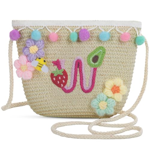 Letter Small Woven Straw Summer Beach Tote Bag for Women 2025,Woven Straw Beach Purse Shoulder Crossbody Bag for Women 2025 - color: Brown W