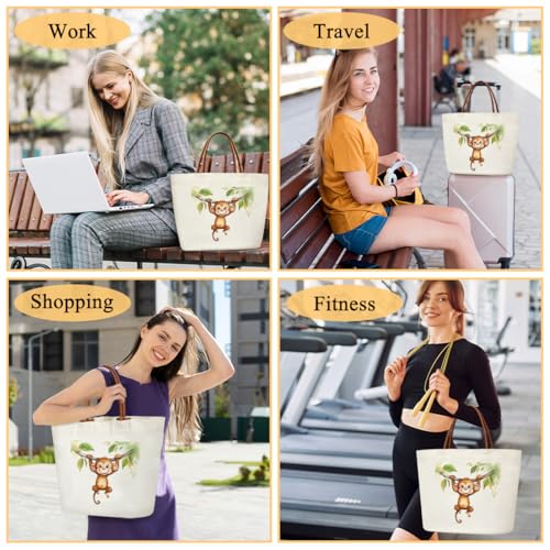 Canvas Tote Bag Aesthetic Tote Bag for Women Teens Reusable Grocery Shopping Bag With Handles Cute Animal Tote Bag - style: Monkey