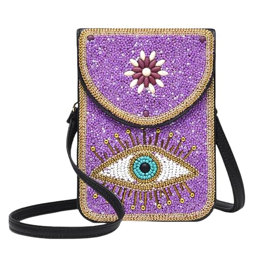 Small Crossbody Bags for Women Designer Cell Phone Bag Boho Shoulder Wallet Purse - color: Purple
