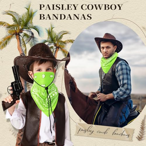 Suhine 24 Pcs Bandanas Bulk for Women Men 22 x 22 Inch Paisley Outdoor Headband Cowboy Handkerchief Summer - color: Fluorescent Green