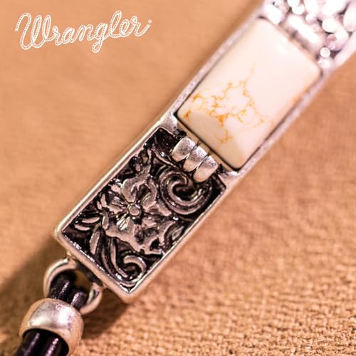 Montana West x Wrangler Faux Leather Wrap Bracelets for Women Western Country Bohemian Cowgirl Turquoise Dainty Jewelry - color: Silver-White
