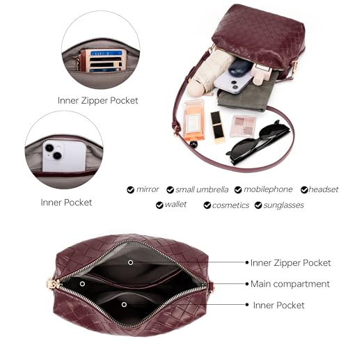 Woven Crossbody Bags for Women Small Crossbody purse Leather Clutch Purse with Adjustable Strap for Everyday Use - color: Red