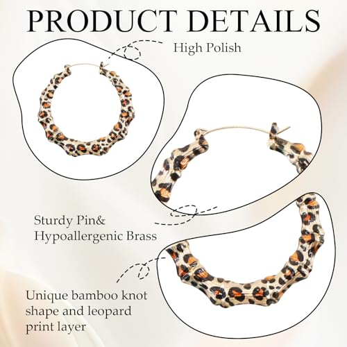 Bamboo Hoop Earrings, Large Hip Hop Bamboo Earrings for Women Silver Plated Statement Oversized Bamboos Hoop Earrings Set for 80s 90s Rapper Accessories Daily Wear Fashion Party - color: Leopart, size: 90m