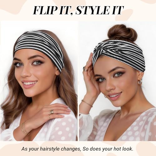 Wide Headbands for Women's Hair, 4 Pcs Hair bands – Vintage Turban Elastic Head Bands Adult Women Soft Head Wraps Knotted for Yoga & Workout – Summer Fashion Hair Accessories(Leopard Brown) - color: Leopard Brown