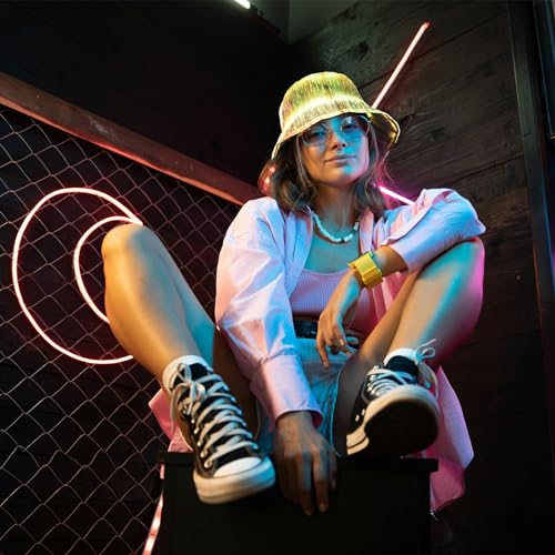 lumisonata LED Rave Bucket Hat Light up Fisherman Cap 7 Colors Glow in the Dark Party Hats USB Rechargeable EDM Festival Gear - color: White