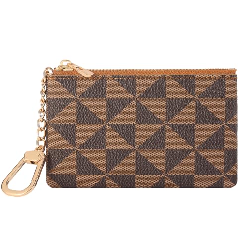 Leather Coin Purse for Women with KeyChain Small Zipper Change Purse coin Pouch Card Holder Wallet Clutch for Women & Men (Brown) - color: Brown