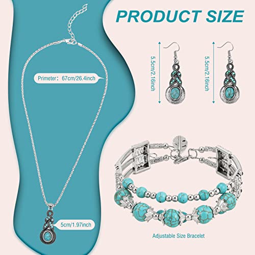Yowivon Western Jewelry for Women Bohemian Turquoise Jewelry Set Vintage Leather Navajo Pearl Necklace Layer Necklaces Earrings Bracelets Boho Knuckle Rings - style: Elegant Style