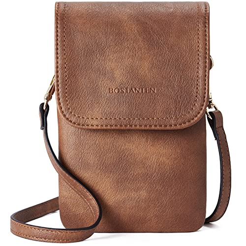 BOSTANTEN Vegan Leather Crossbody Bags for Women Designer Cell Phone Bag Wallet Purses Adjustable Strap - color: A-01-retro Brown