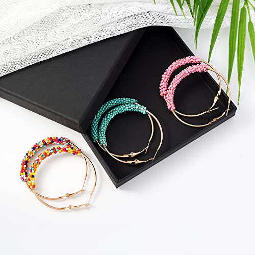 Jinxiuge 6 Pair Beaded Hoop Earrings Boho Flower Round Earrings Women's Handmade Earrings Set - style: Style-C