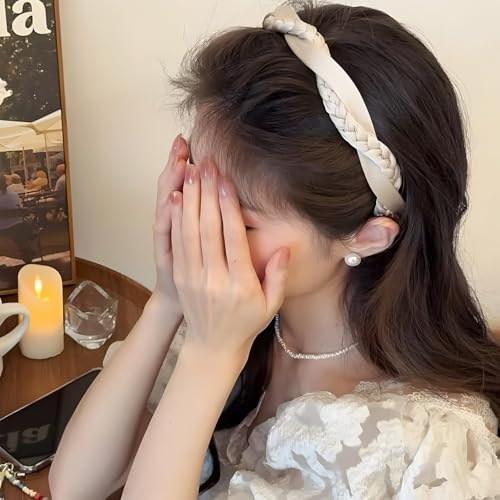 4 Pack Flexible Satin Headbands, Braided Twisted Hair Bands for Women, Smooth Gentle Texture Won't Pull Hair, Vintage Style Adjustable Headpiece - color: Type 1