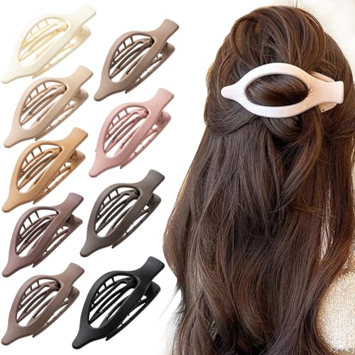Flat Hair Clips, 9 PCS 4.7 Inch Large Side Slide Volume Duckbill Clips for Women & Girls, Internal Tooth Design, Strong Hold Matte Hair Clips for Thick Hair & Thin Hair,French Concord Clip - color: Multicolour