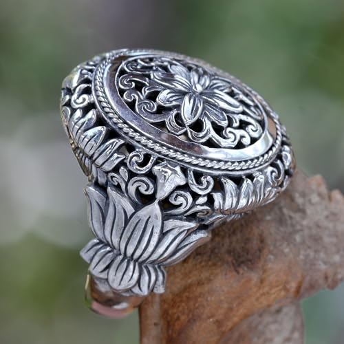 NOVICA Artisan Handmade .925 Sterling Silver Flower Ring Floral Cocktail Indonesia 'Precious Lotus'