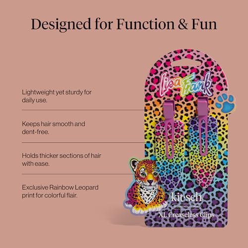 Lisa Frank x Kitsch XL Creaseless Hair Clips for Women - No Crease, No Bend Hair Clips for Styling, Makeup Application, or Face Wash | Recycled Acrylic - Rainbow Leopard | Gifts for Women, 2pcs - color: Rainbow Leopard