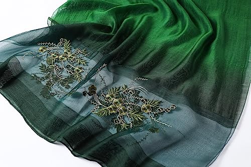 WINCESS YU Women Mulberry Silk Scarf Long & Large Embroidered Floral Pattern Shawl and Wraps Neckerchief for Hair & Neck - color: Gradient Green