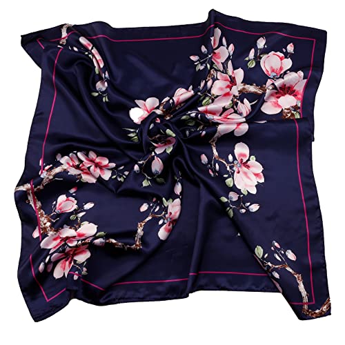 NZKNP Silk-Like Head Scarf - Women's Bandana Wraps - color: 20-black and Pink Flowers, size: 35"*35"